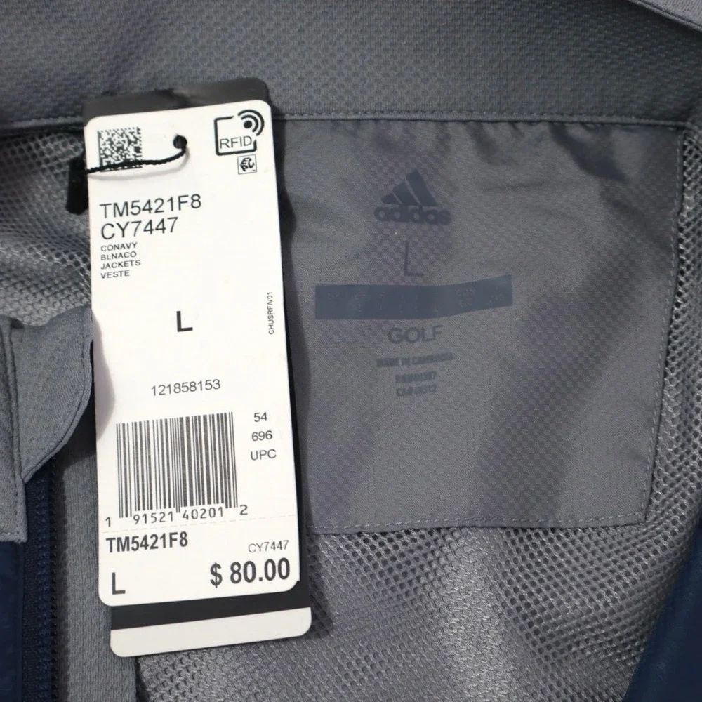 Adidas Golf Mens Navy Grey Full Zip Windbreaker Jacket CY7447 Large NWT